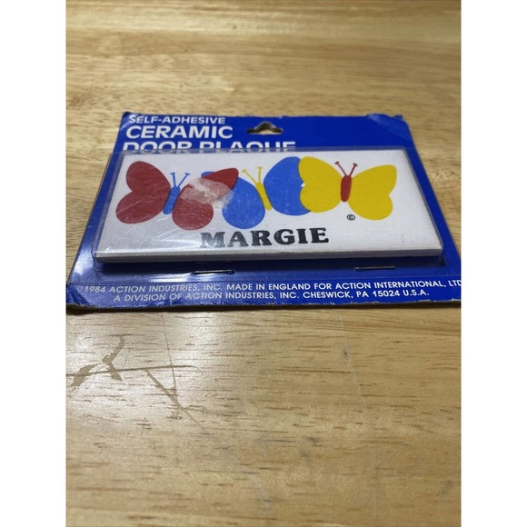 Vintage Retro Dead Stock MARGIE With Butterflies Ceramic Name Plaque Wall Sign - Picture 11 of 12